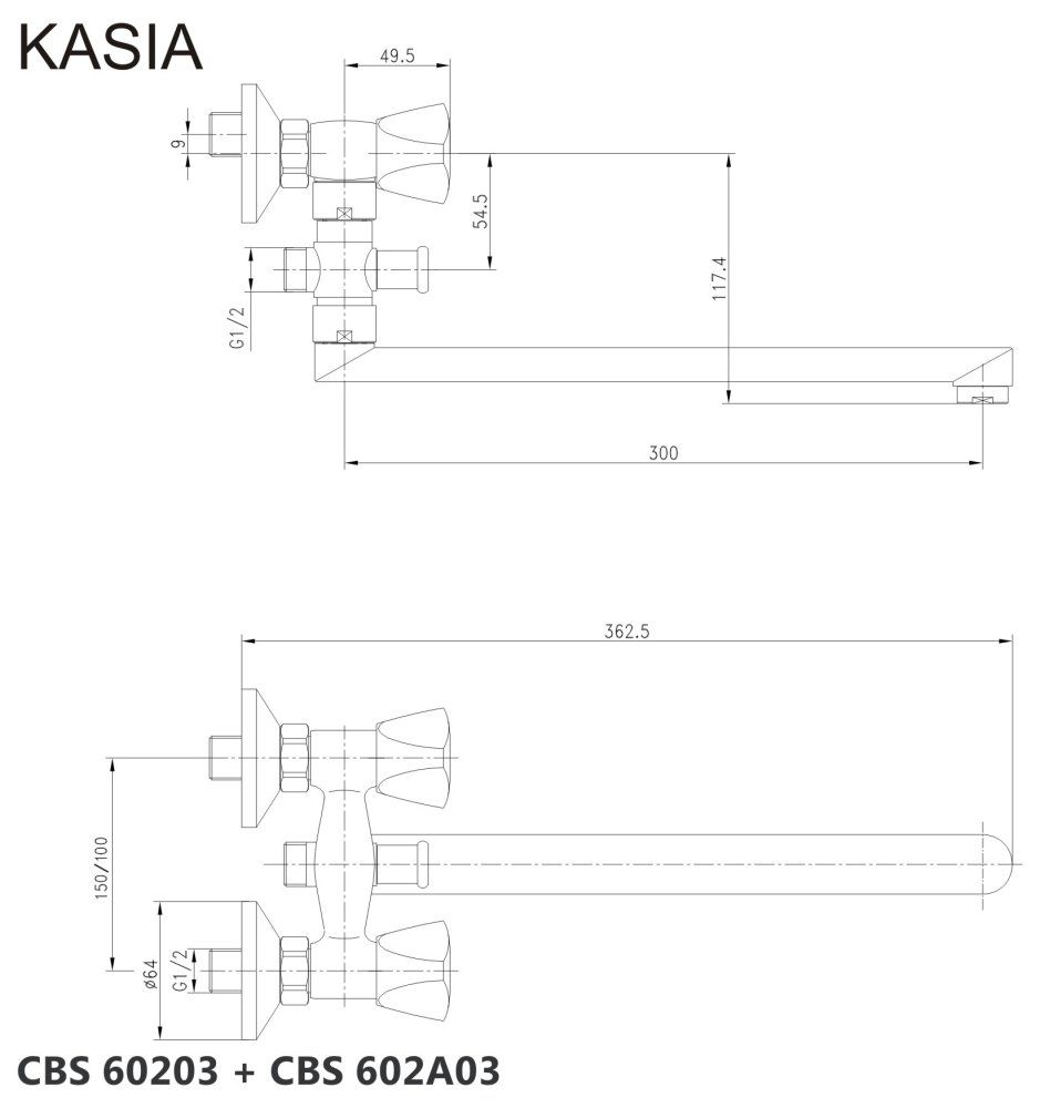 Mereo Kasia Nástenná batéria do bytového jadra 150 mm, chróm CBS60203 - galéria #1