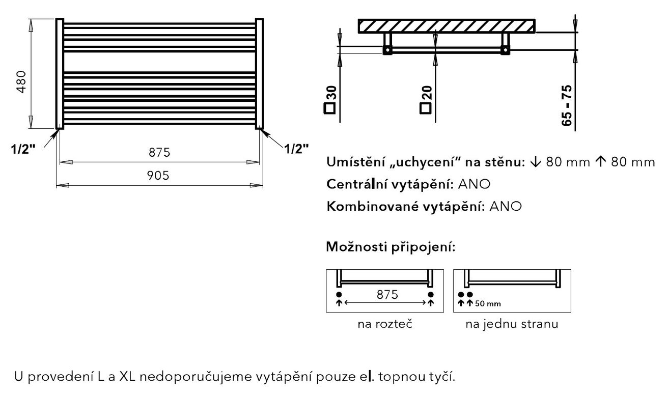 PMH Avento AVLC Radiátor pre vykurovací systém 90,5x48cm, horizontálny, chróm - galéria #3