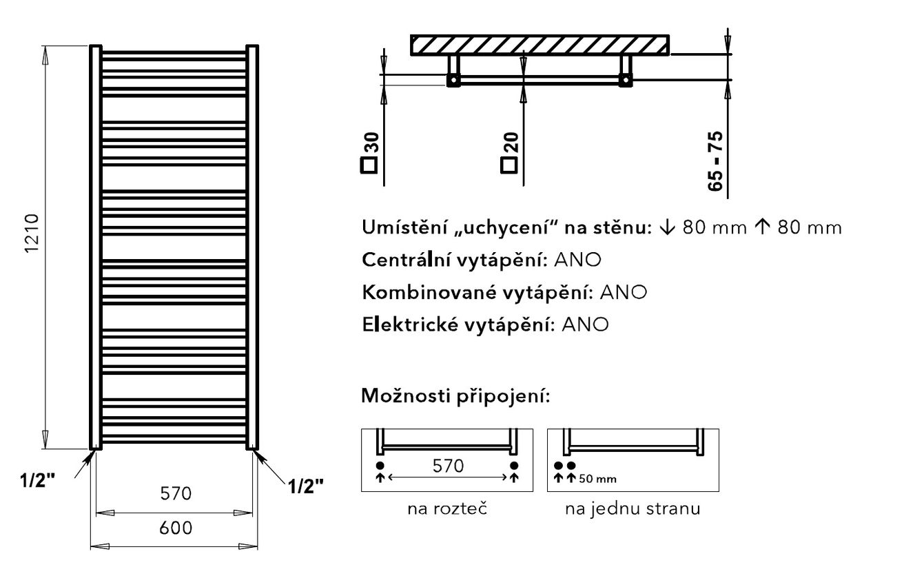 PMH Avento AV4SS Radiátor kombinovaný, 60x121cm, kartáčovaná nerezová oceľ - galéria #3