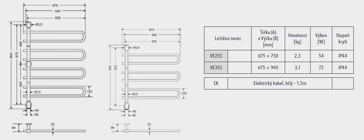 PMH Venus VE3SS elektrická sušička 67,5x94 cm, leštená nerezová oceľ - galéria #2
