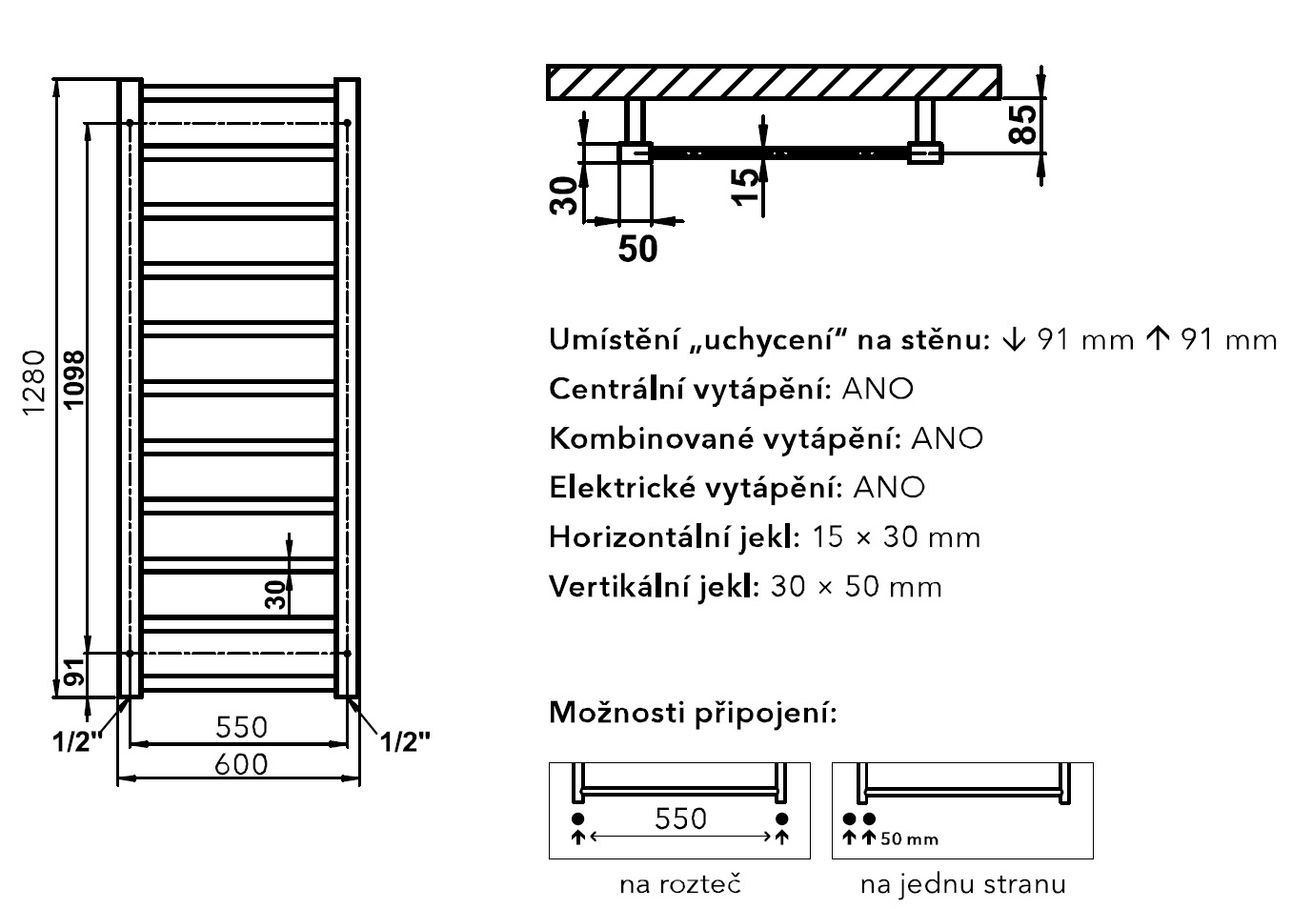 PMH Galeon G4C Radiátor kombinovaný, 60x128cm, chróm - galéria #4