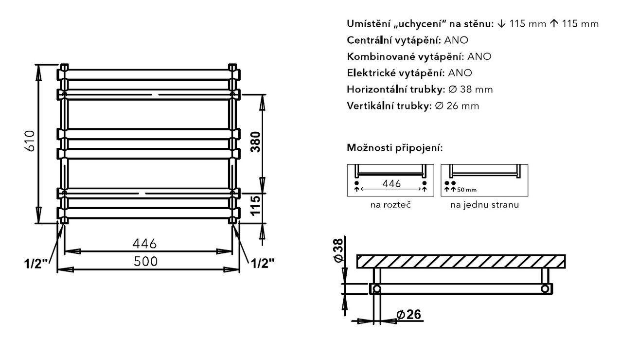 PMH Ulysses U1C Kombinovaný radiátor, 50x61cm, chróm - galéria #4