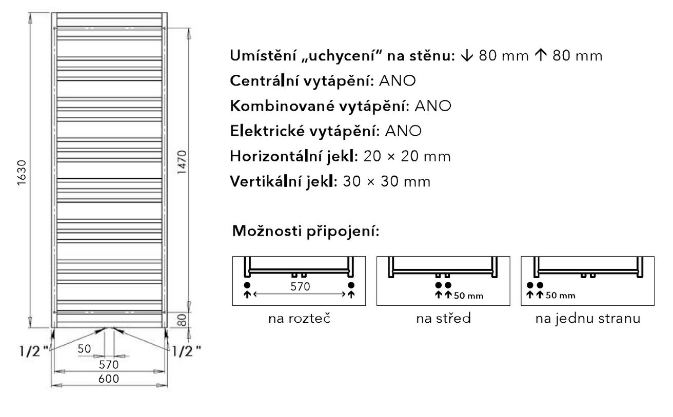 PMH Avento Frame AVF6W Radiátor kombinovaný, 60x163cm, biely lesklý - galéria #4