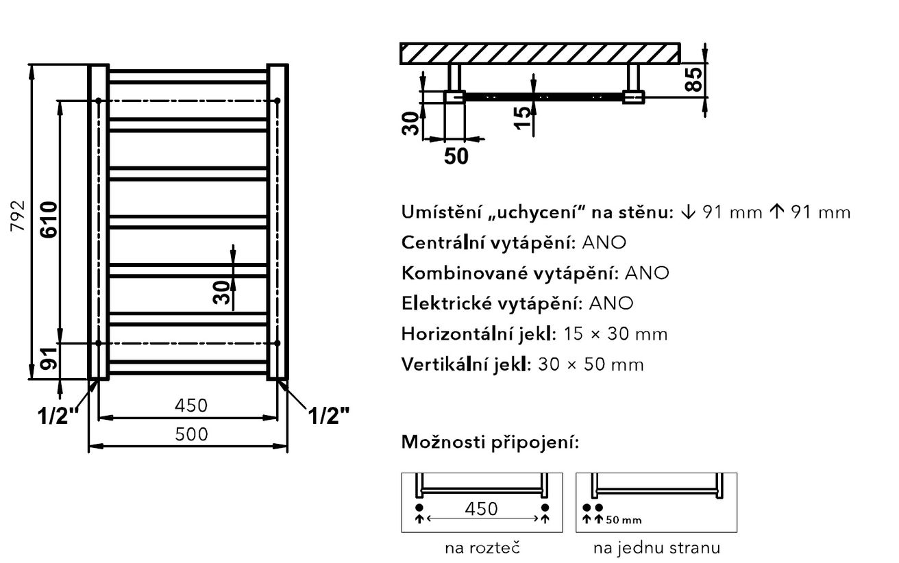PMH Galeon G1C Radiátor kombinovaný, 50x79,2cm, chróm - galéria #4