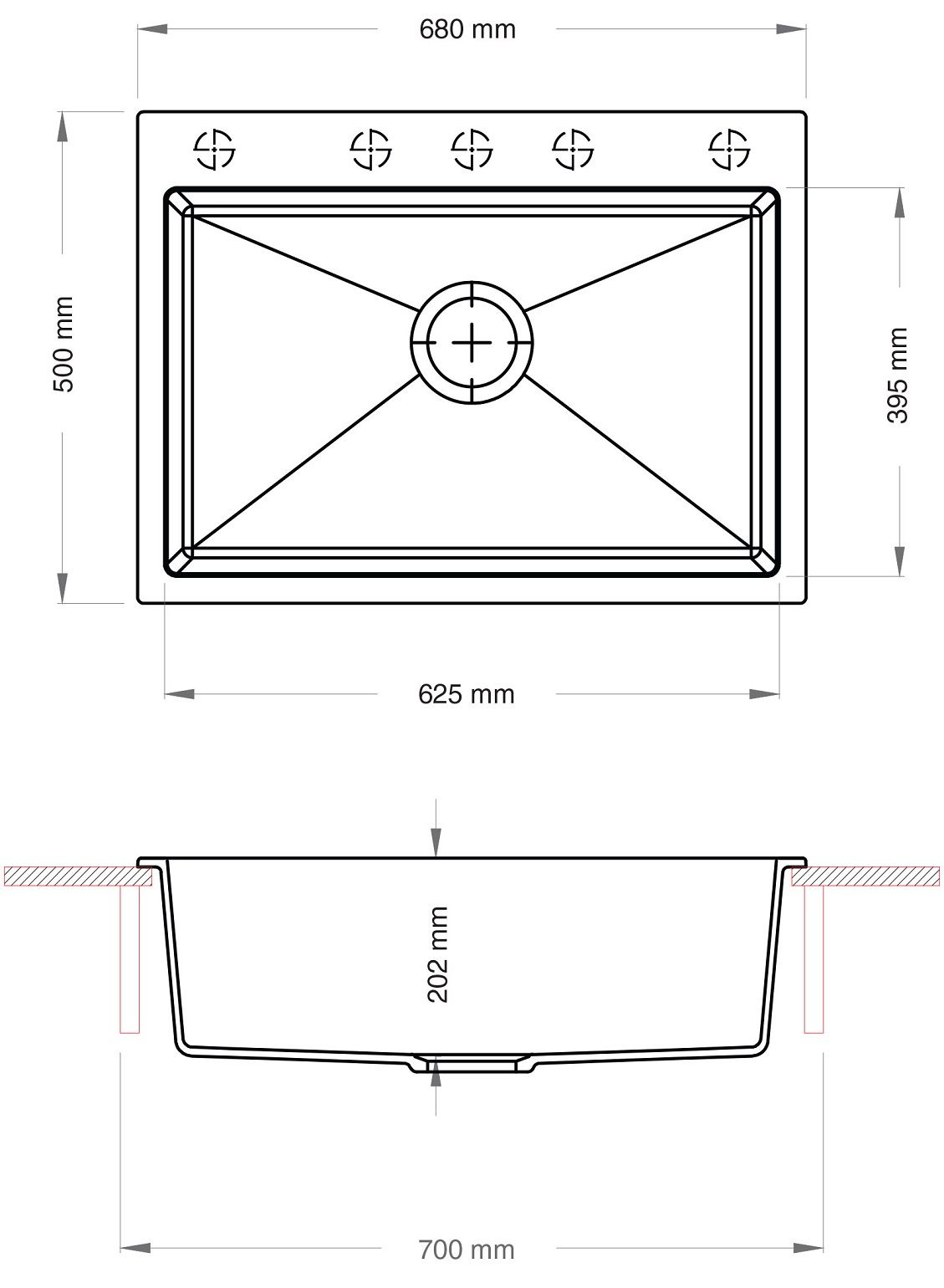 Sinks Maximo 680 Granitový dřez bez odkapu, 68x50cm, pureblack, ACRMA68050026 - galéria #1