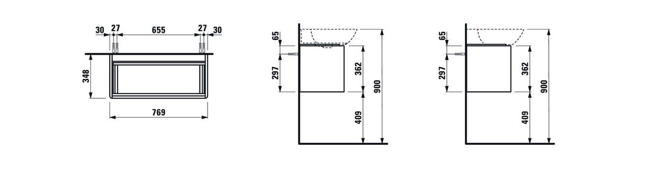 Laufen Základná skrinka pod umývadlo 76,9 cm, biela lesklá - tmavý hliníkový držiak H4030041102611 - galéria #1
