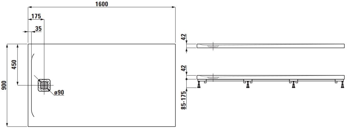 Laufen Pro Sprchová vanička 160x90 cm svetlo sivá  H2139590770001 - galéria #1