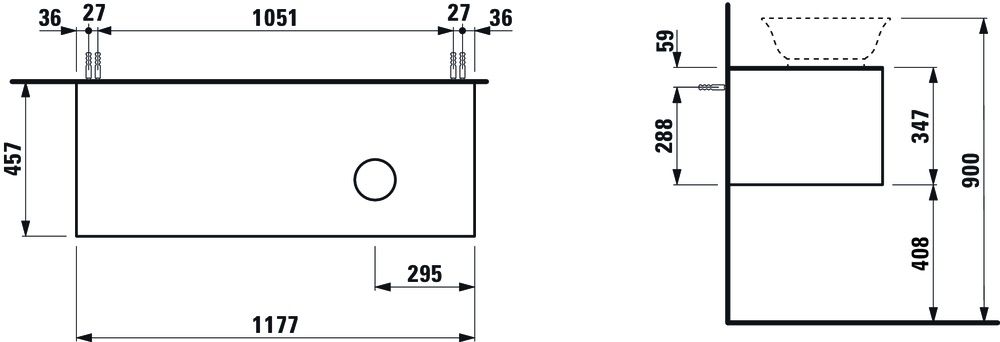 Laufen Skrinka pod umývadlo New Classic 118 × 45 × 35 cm s 1 zásuvkou a výrezom vpravo, biela lesklá H4060820856311 - galéria #1