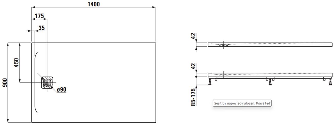 Laufen Pro Sprchová vanička 140x90 cm betónovo sivá H2129570790001 - galéria #1