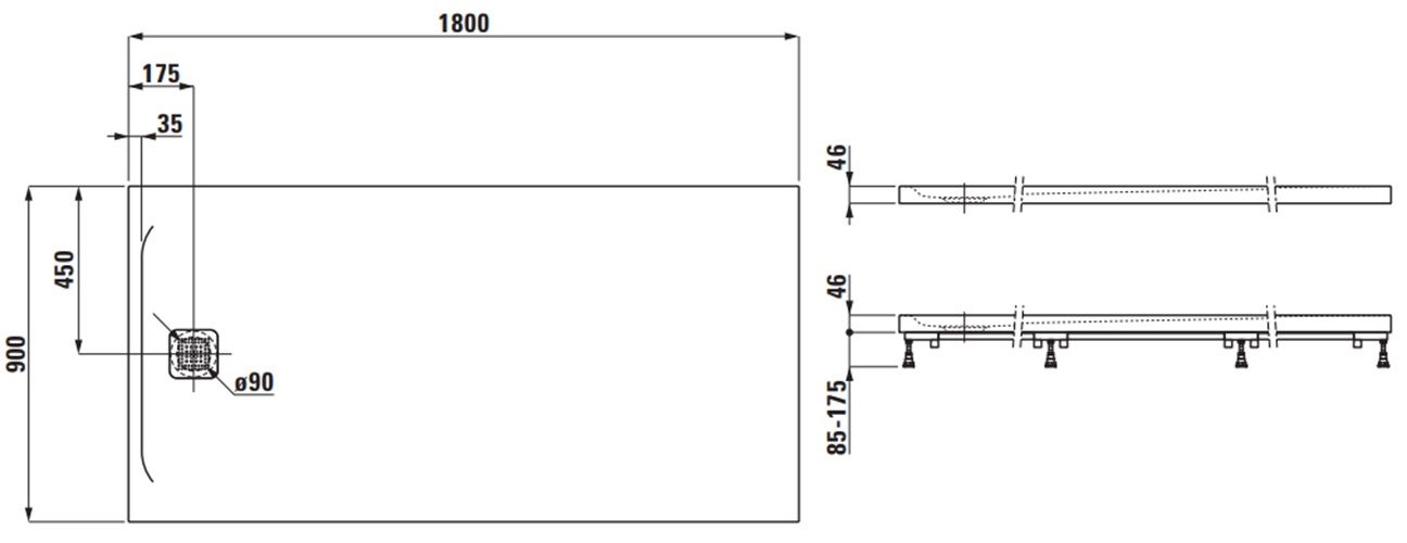 Laufen Pro Sprchová vanička 180x90 cm betónovo sivá H2159590790001 - galéria #1