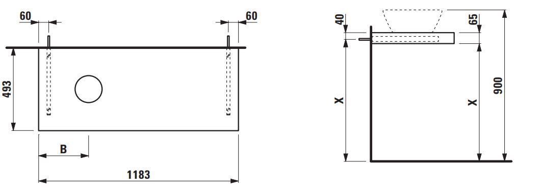 Laufen Lani Umývadlová doska 120 cm, s výrezom na ľavej strane, vrátane 2 nástenných konzol, sivá prevádzka H4046721122661 - galéria #1