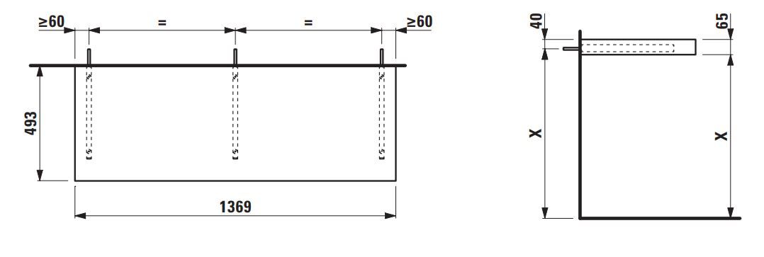 Laufen Lani Umývadlová doska 140 cm, bez výrezu, vrátane 2 nástenných konzol, divoký dub H4046801122671 - galéria #1
