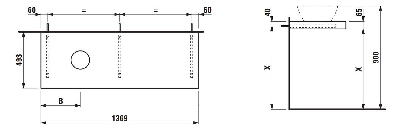 Laufen Lani Umývadlová doska 140 cm, s výrezom na ľavej strane, vrátane 2 nástenných konzol, dutý dub H4046821122671 - galéria #1