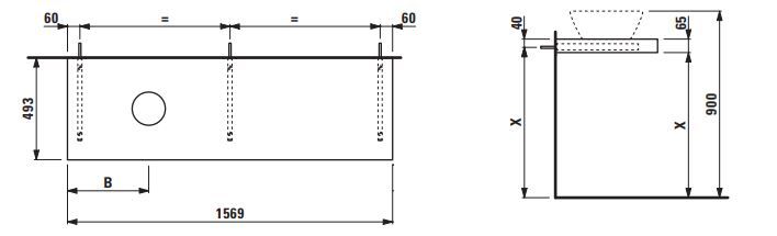 Laufen Lani Umývadlová doska 160 cm, s výrezom na ľavej strane, vrátane 2 nástenných konzol, sivá prevádzka H4046921122661 - galéria #1