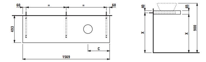 Laufen Lani Umývadlová doska 160 cm, s výrezom vpravo, vrátane 2 nástenných konzol, matná biela H4046931122601 - galéria #1