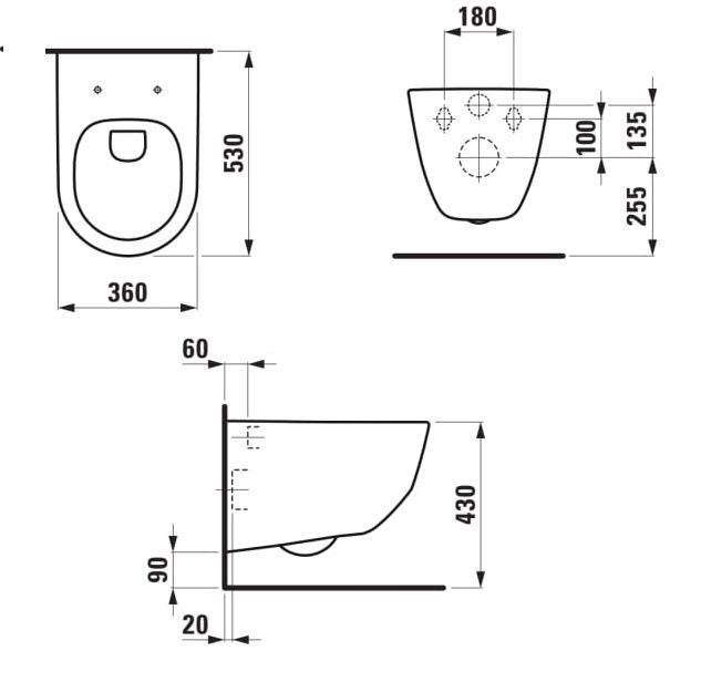 Laufen Pre závesné WC 53 cm, Rimless, čierna matná H8209667160001 - galéria #1