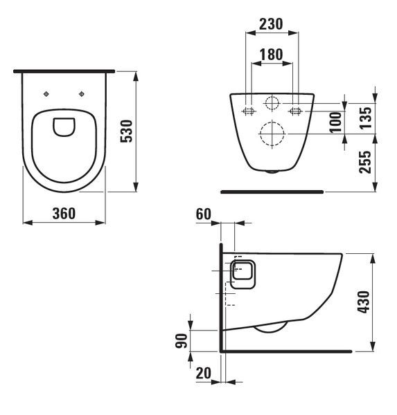 Laufen Súprava nástenného modulu, tlačidla a WC Rimless so sedadlom, biela - galéria #6