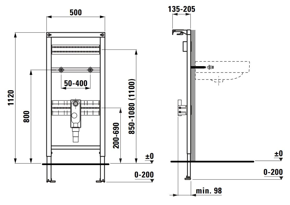 Laufen Ineo Link Rámový modul 112 cm pre bezbariérové umývadlá, H9101040000001 - galéria #1