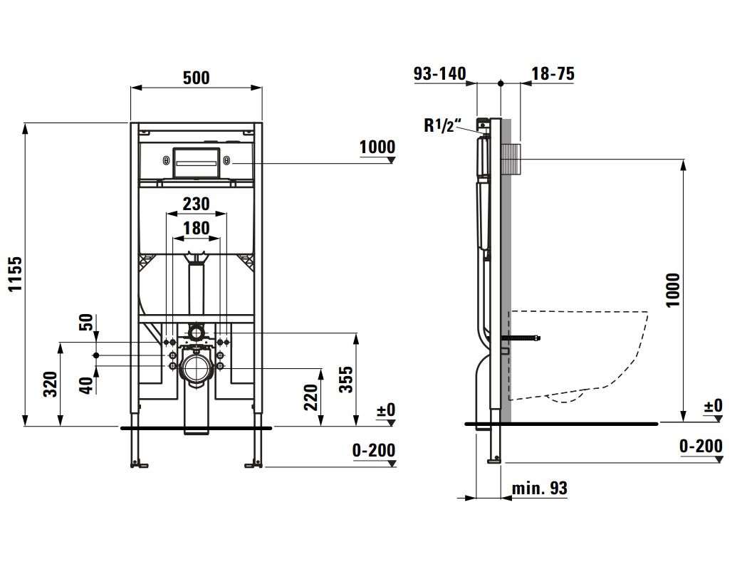 Laufen Ineo Link Rámový modul Slim 115,5 cm klasická alebo bidetová toaleta, H9201100000001 - galéria #1