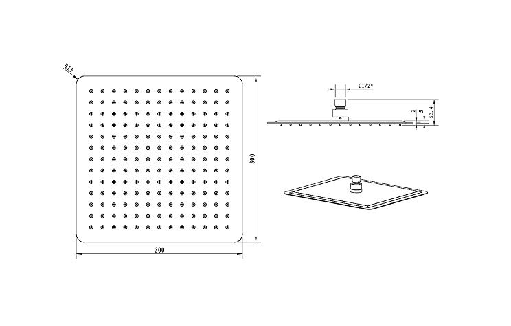 Sapho Slim Sprchová hlavica, štvorcová 300x300 mm, leštená nehrdzavejúca oceľ MS563 - galéria #1