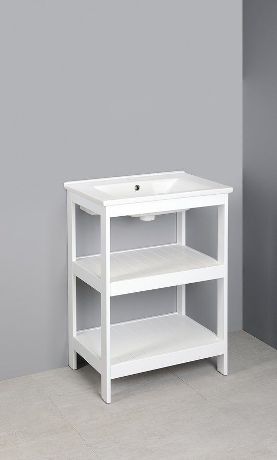 Aqualine Etide Policová skrinka s umývadlom 65x86x45 cm, biela matná - galéria #1