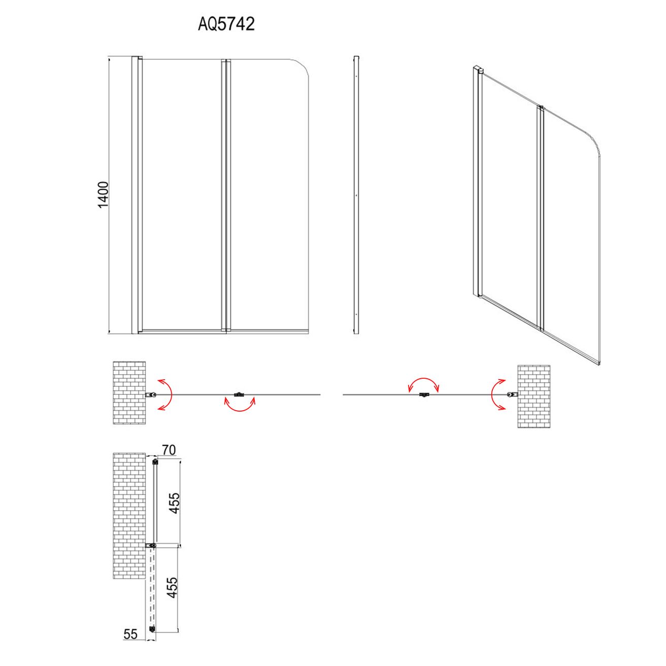 Aqualine Wila Vaňová zástena 90x140 cm, skladacia, číre sklo/chróm AQ5742 - galéria #5