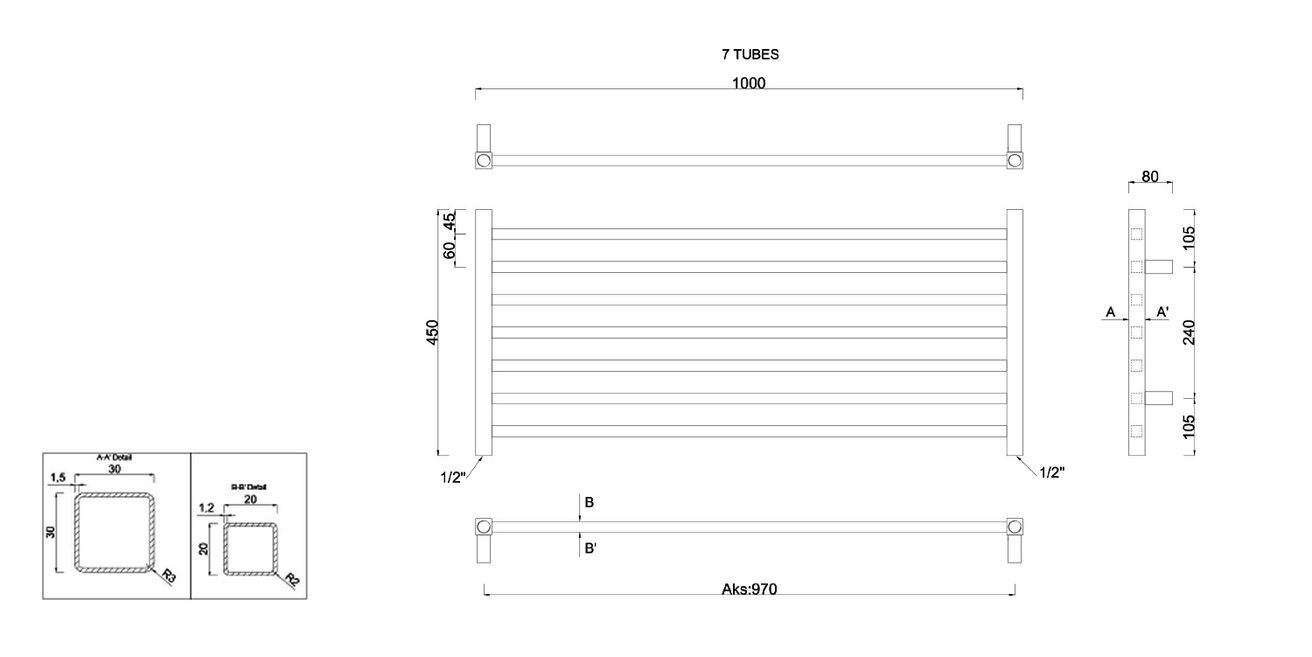 Sapho Metro 0411-10 Radiátor kombinovaný, 100x45cm, chróm - galéria #3