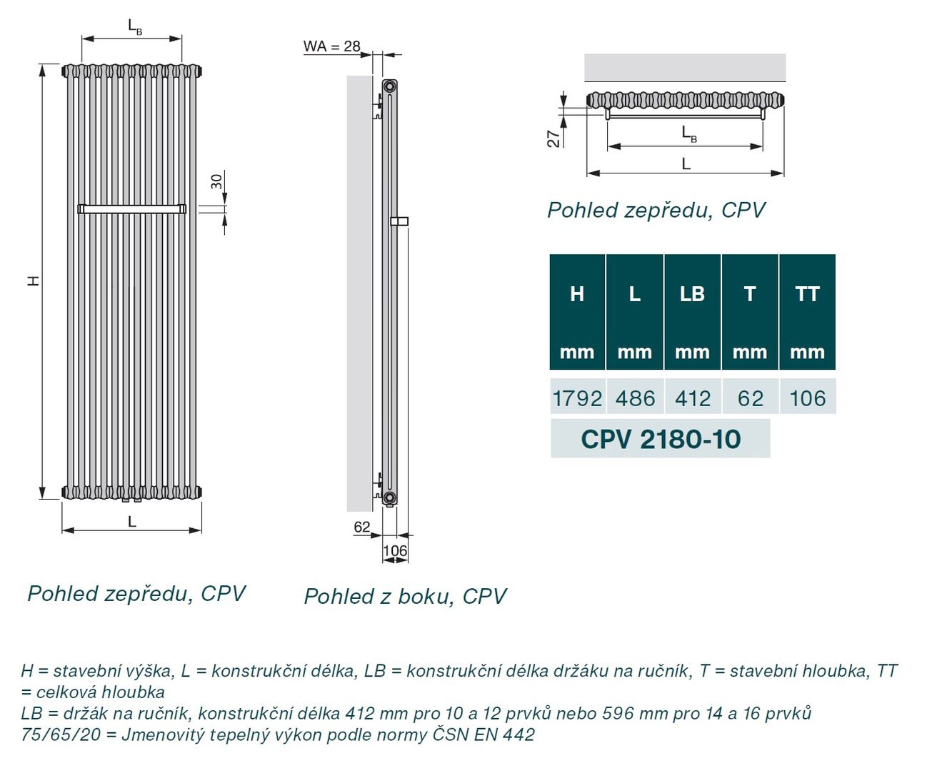 Zehnder Charleston Bar CPV2180-10-9016 Radiátor pre vykurovací systém, 179,2x48,5cm, biely - galéria #2