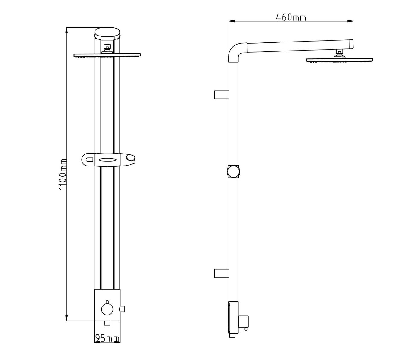 Aqualine Tour Sprchový stĺp na pripojenie k batérii, výška 110 cm, hliník SL030 - galéria #3