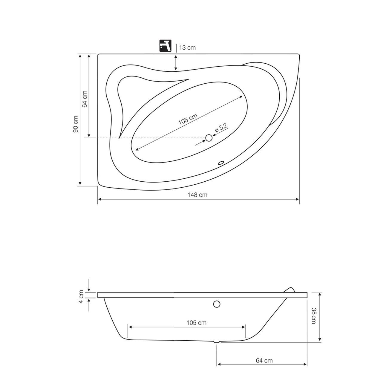 Vaňa Aqualine 150x90 cm, ľavá - biela G1590 - galéria #2