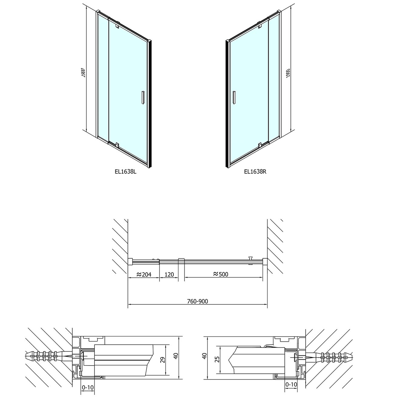 Polysan Easy Sprchové dvere otočné 88-102 cm, sklenená tehla EL1738 - galéria #1