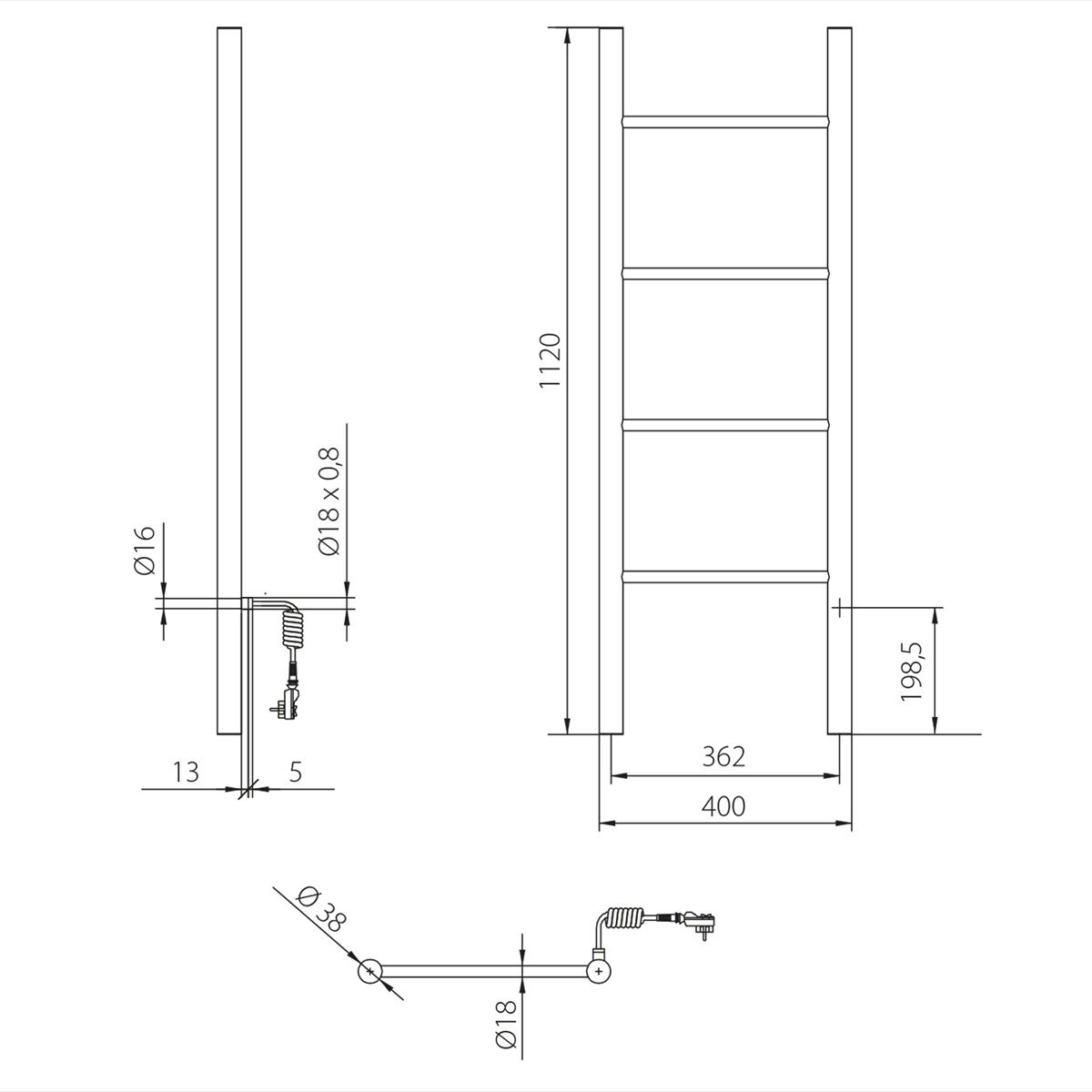 Sapho Karbo KB904 Elektrický sušiak uterákov 40 x 112 cm, matná čierna - galéria #5