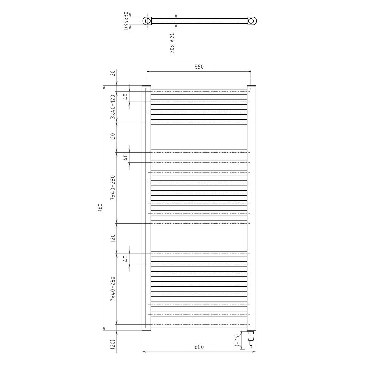 Aqualine Direct-E ILE96T Elektrický radiátor 60x96 cm, biely - galéria #5