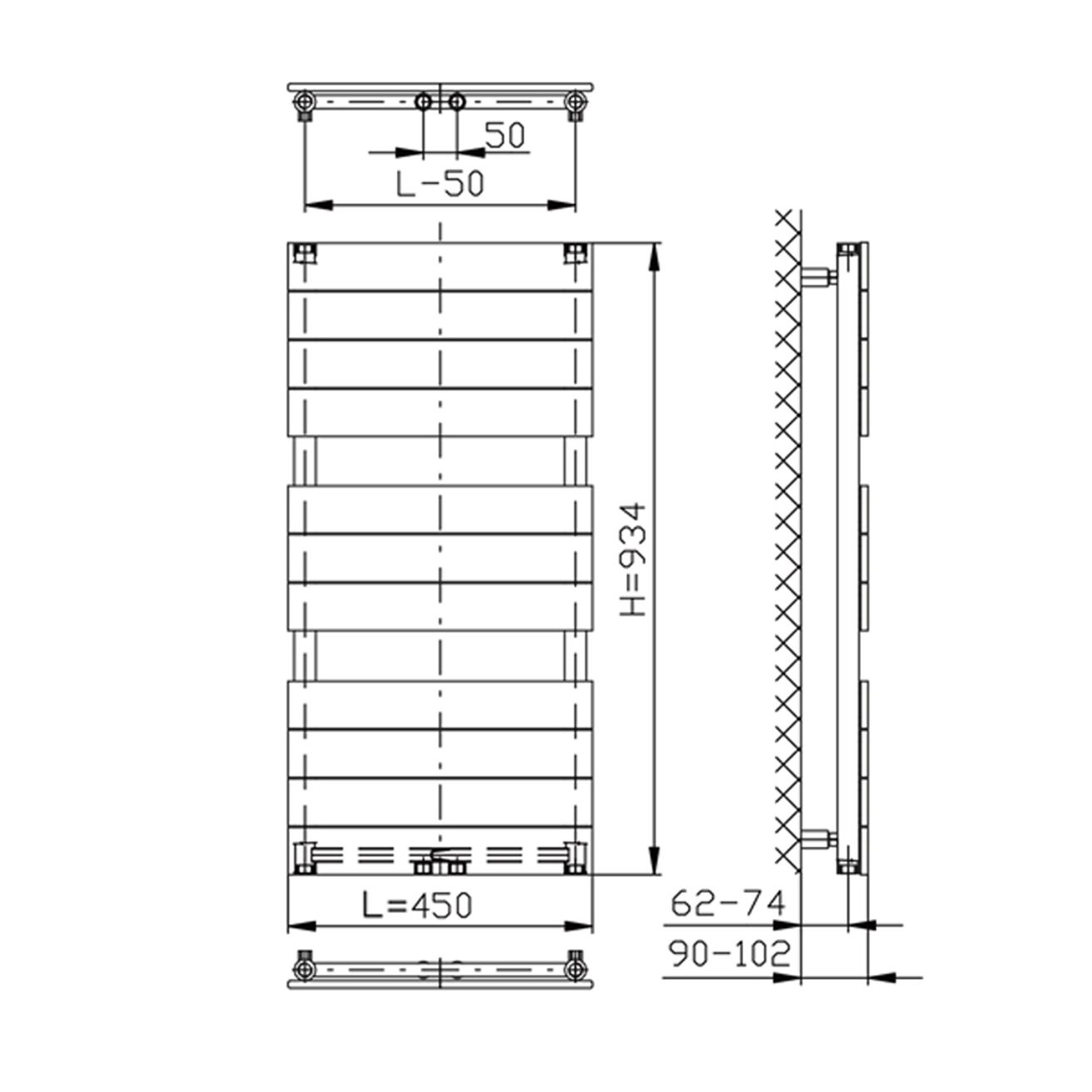 Aqualine Bondi DC400T Radiátor kombinovaný, 45x93,4cm, biely - galéria #5