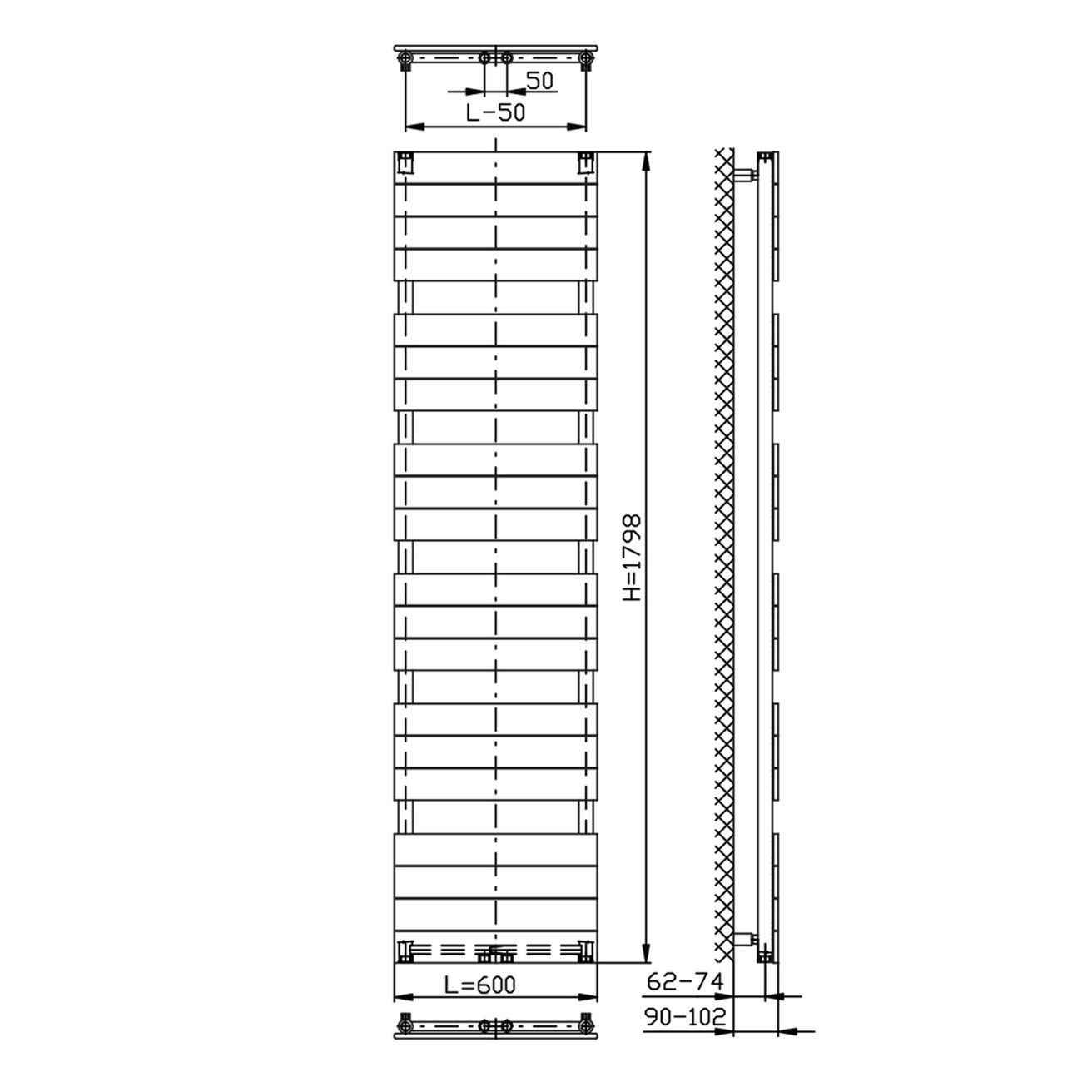 Aqualine Bondi DC455T Radiátor kombinovaný, 60x179,8cm, antracitový - galéria #5