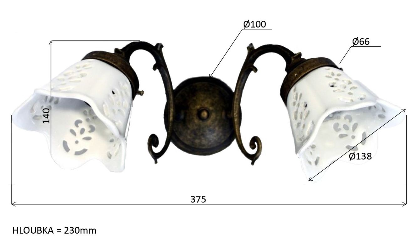 Sapho Brindisi MC052 Nástenné osvetlenie 2xE14, 37,5 cm,  keramický tienidlo, bronz - galéria #2