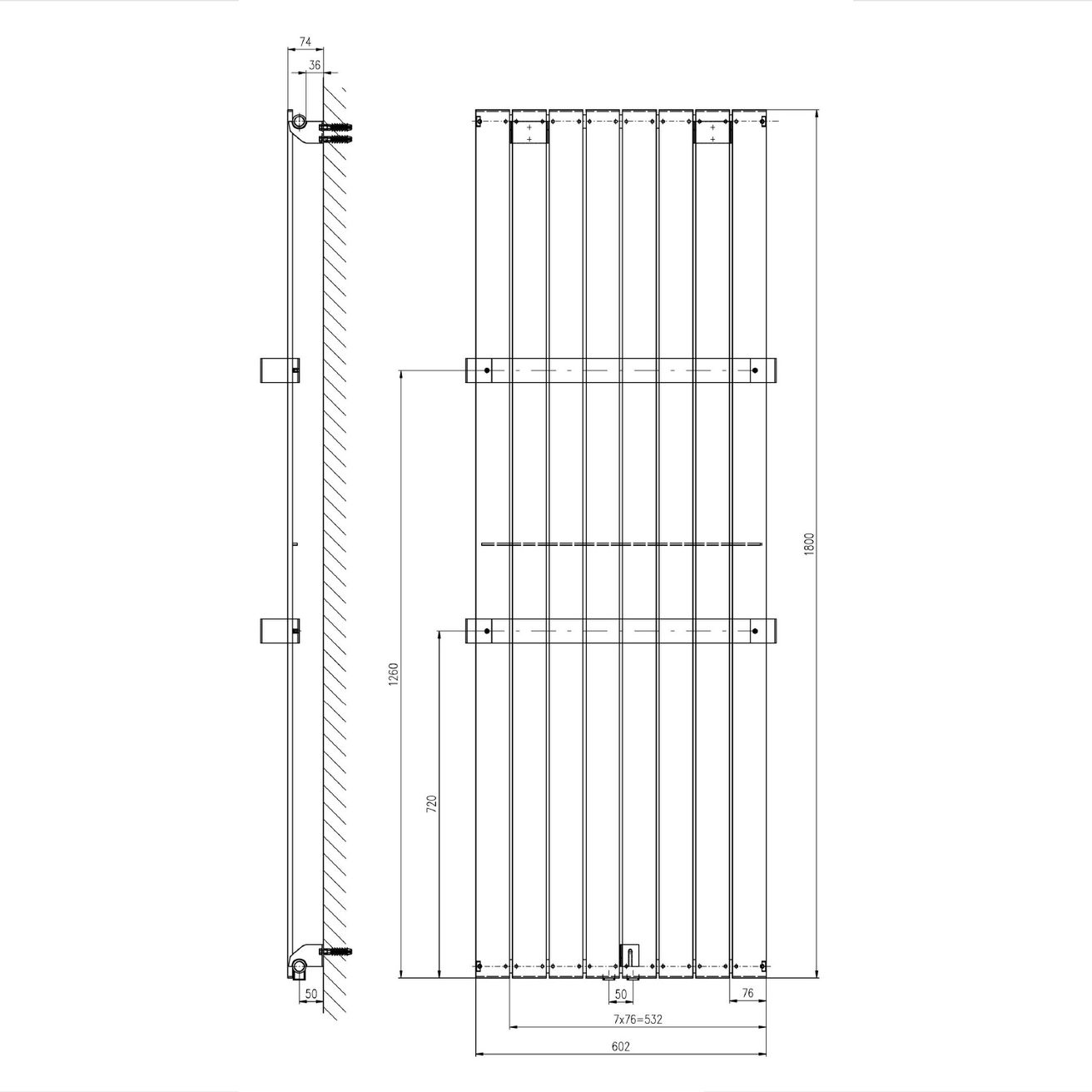 Sapho Colonna IR146 Radiátor pre vykurovací systém, 60,2x180cm, strieborná metalíza - galéria #3