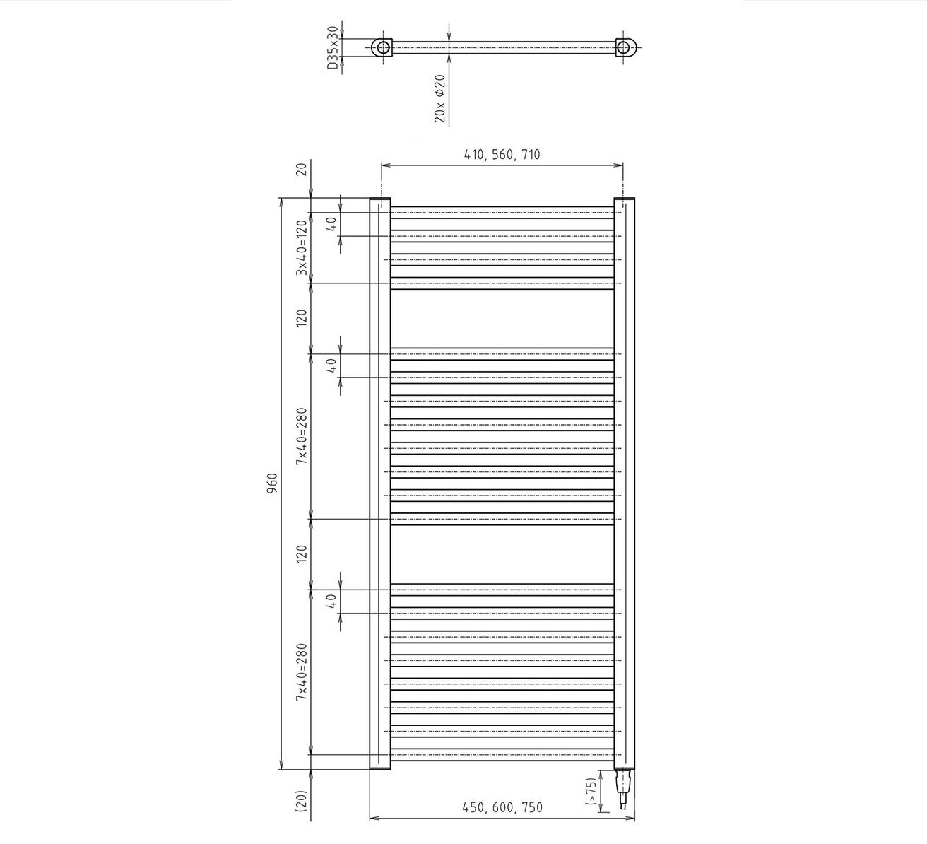 Aqualine Direct-E ILE94T Elektrický radiátor 45x96 cm, biely - galéria #4