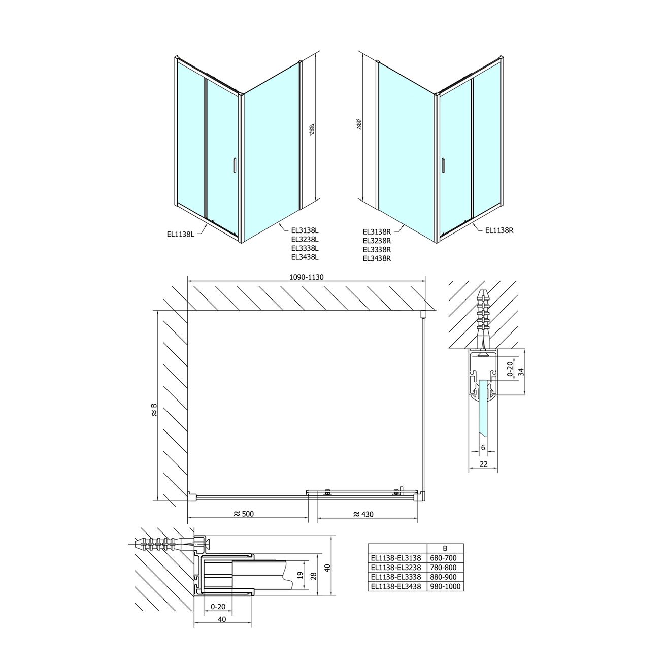 Polysan Easy Sprchové dvere posuvné 110 cm, sklenená tehla EL1138 - galéria #2