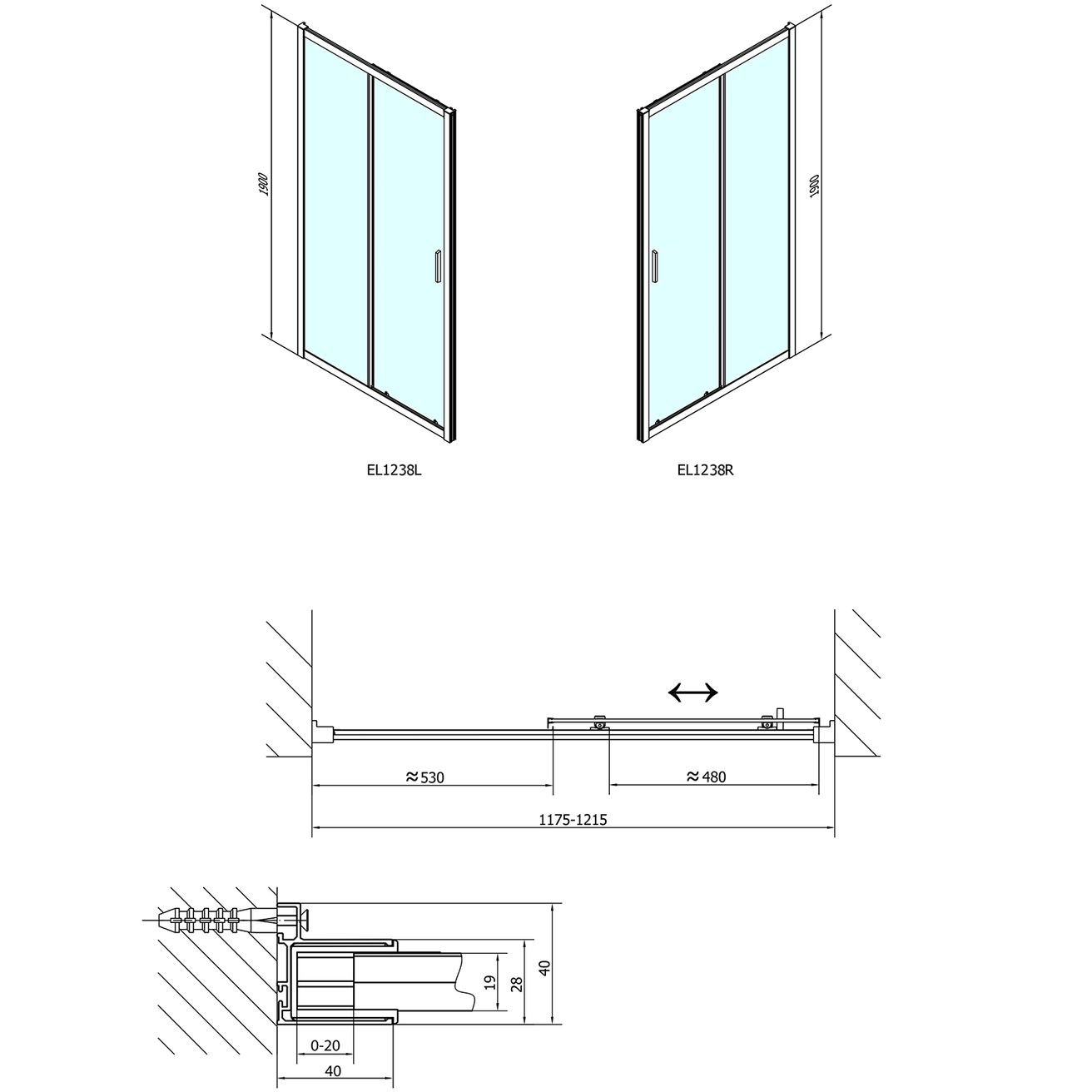 Polysan Easy Sprchové dvere posuvné 120 cm, sklenená tehla EL1238 - galéria #1