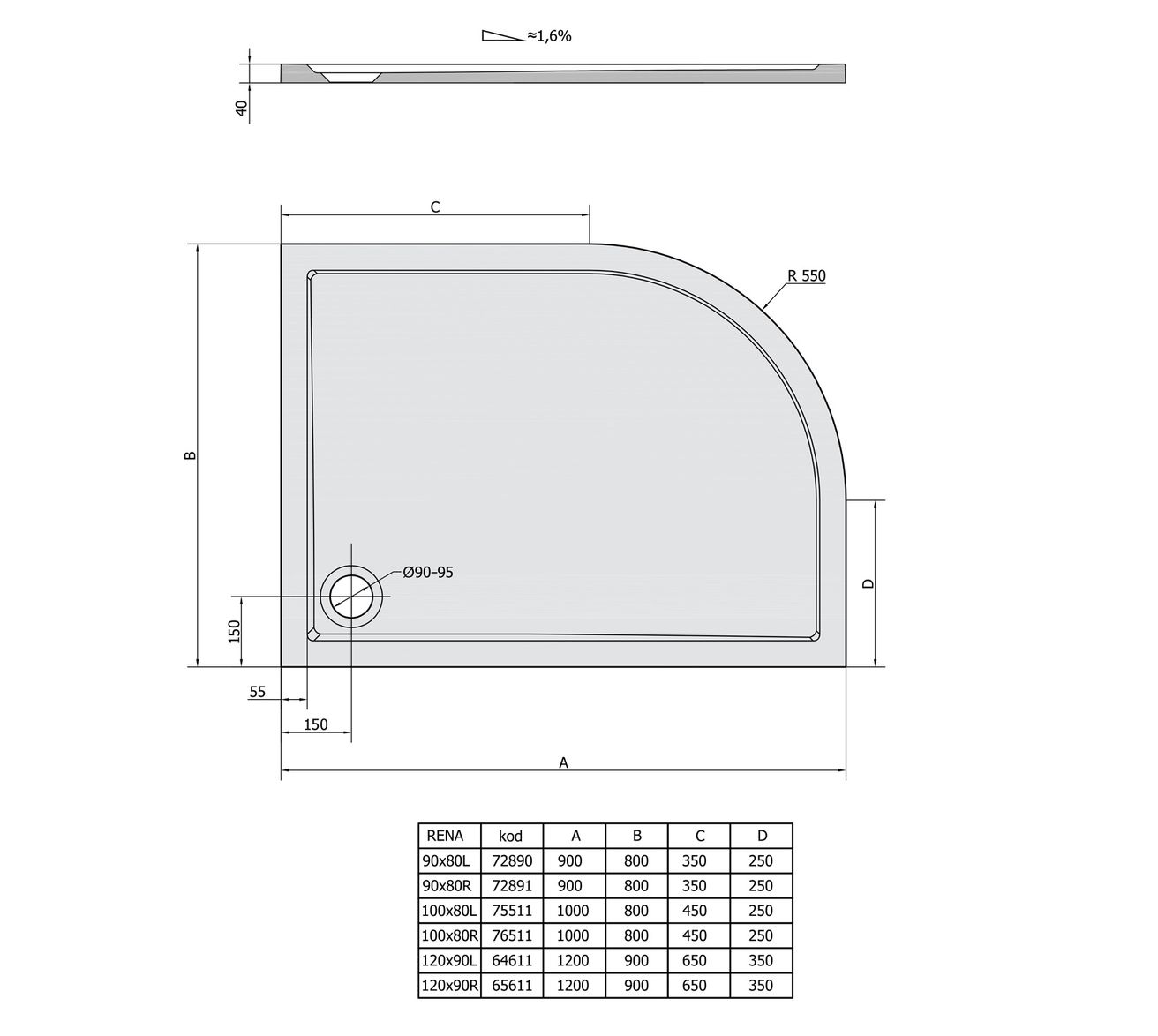 Polysan Klasik Rena Sprchová vanička, 1200x900 mm, pravá, biela 65611 - galéria #1