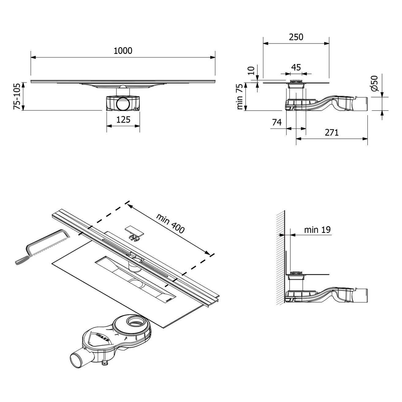 Polysan Slim River Nerezový sprchový žľab s roštom 40-100 cm, RV100 - galéria #7