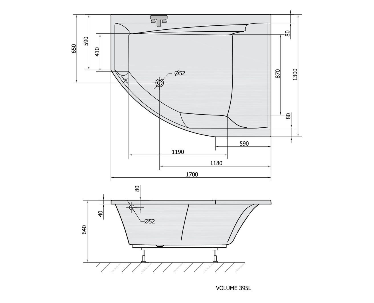 Polysan Tandem Asymetrická vaňa 170x130x50 cm, pravá - biela 97611 - galéria #3