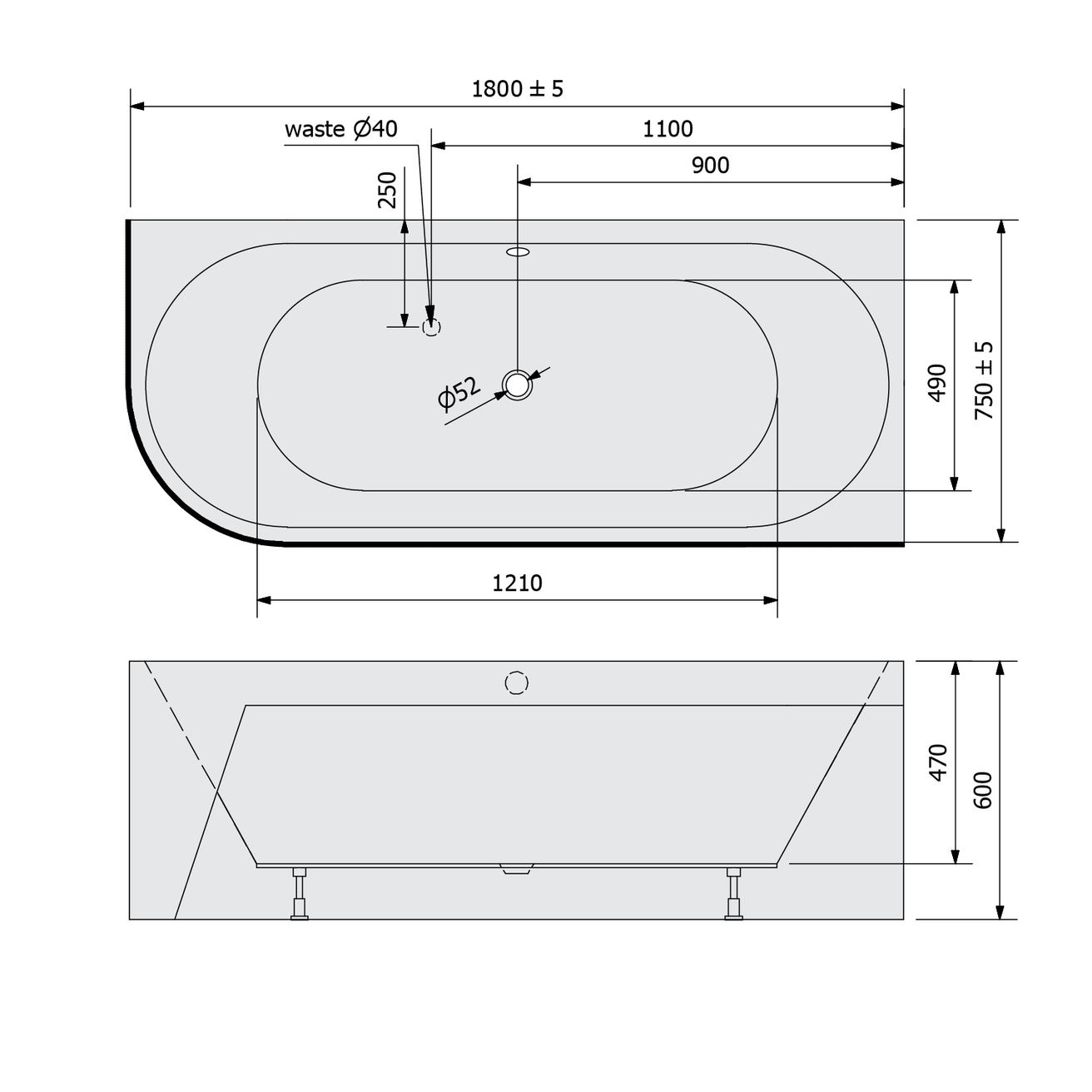 Polysan Viva Monolit Asymetrická vaňa 180x75x60 cm, pravá biela 72129M - galéria #8
