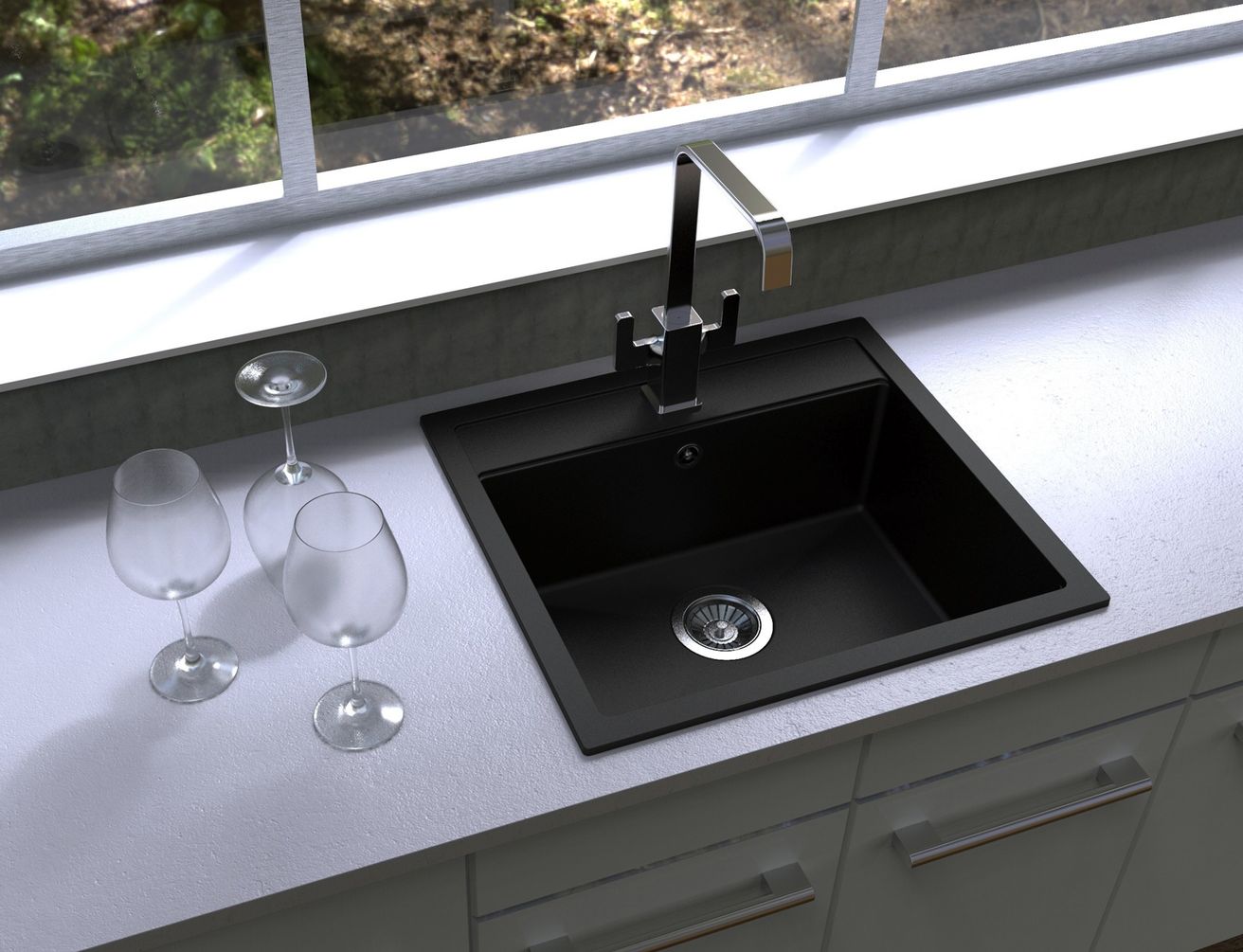Sinks Solo 560 Granitový drez bez odkvapkávača, 56x51cm, čierny kov, ACRSO56051074 - galéria #1