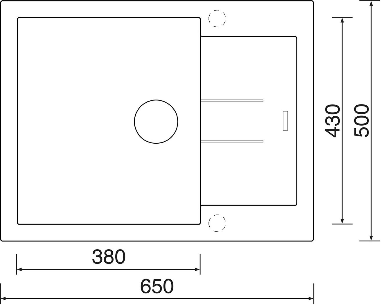Sinks Amanda 650 Granitový drez s odkapávačom, obojstranný, 65x50cm, čierny kov, TLAM65050074 - galéria #1