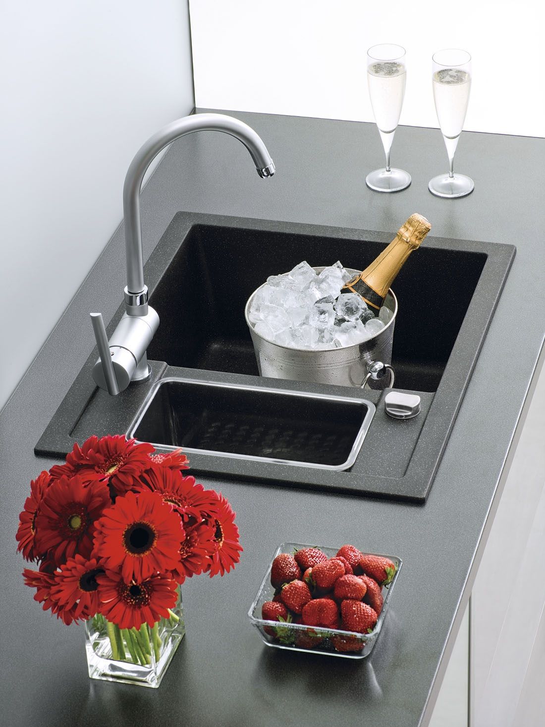 Sinks Crystal 615.1 Granitový drez s odkapávačom, 61,5x50cm, čierny kov, ACRCR615500174 - galéria #1