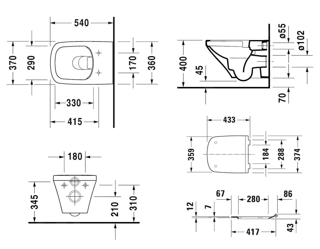 Duravit DuraStyle Závesná toaleta so sedátkom, WonderGliss, biela 45510900A11 - galéria #6