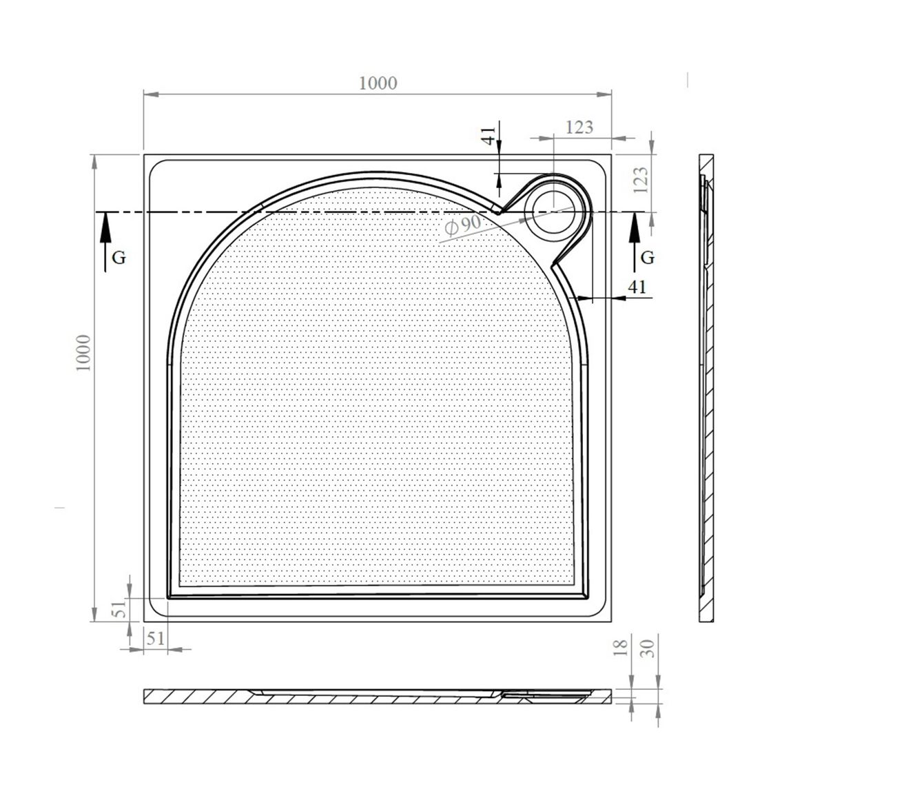 Gelco G5 Larca Sprchová vanička, 1000x1000 mm, liaty mramor, biela PL001 - galéria #4