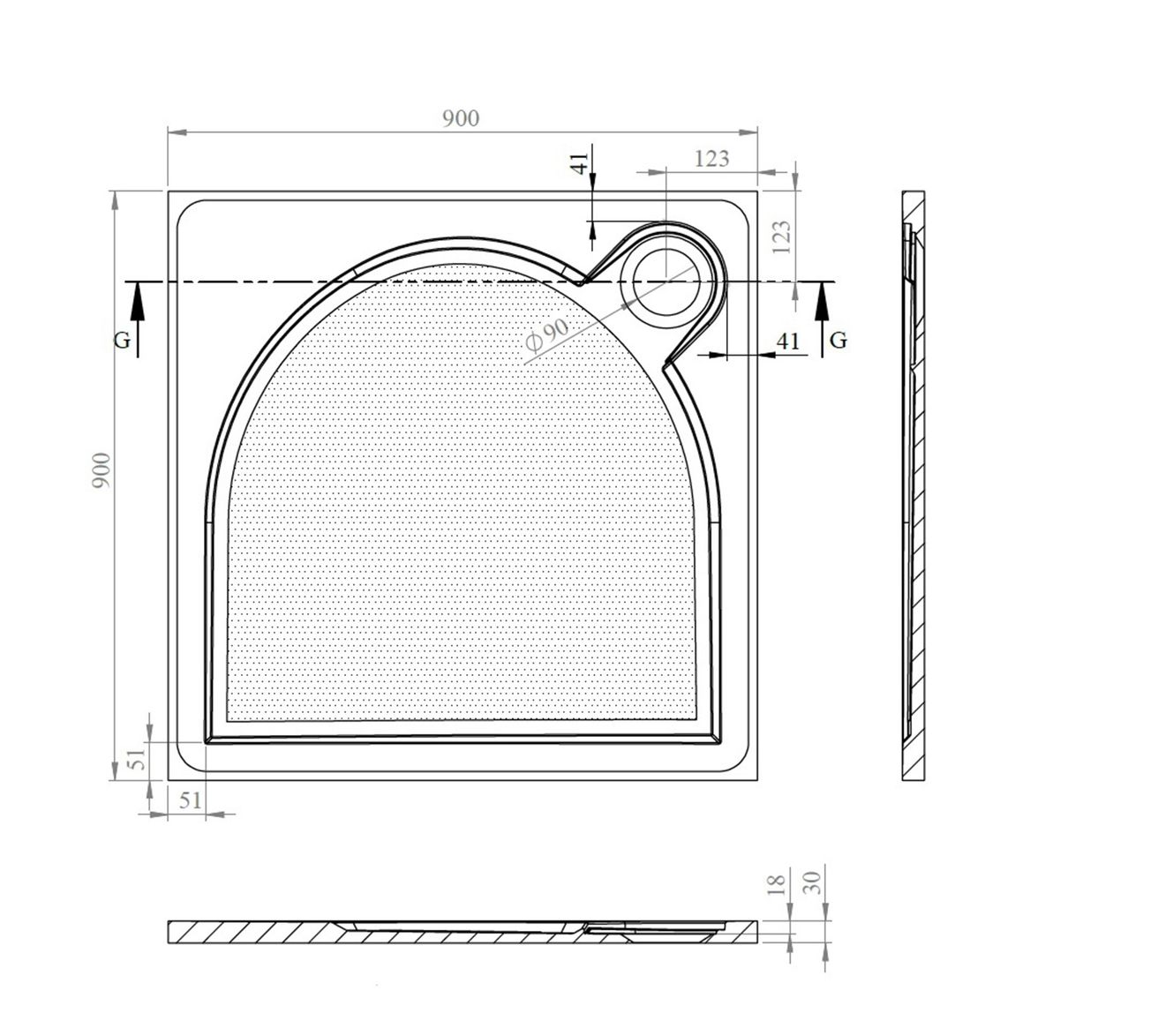 Gelco G5 Larca Sprchová vanička G5, 900x900 mm, mramor, biela PL009 - galéria #3